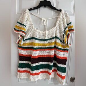 Torrid 3x Top Crochet Striped Knit Cotton Top Summer Sweater Square Neck Boho